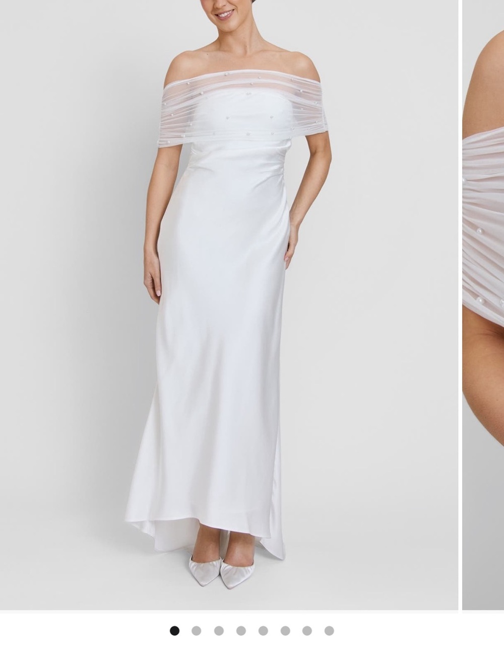 Off-Shoulder White Wedding Dress with Sheer Pearl Bodice